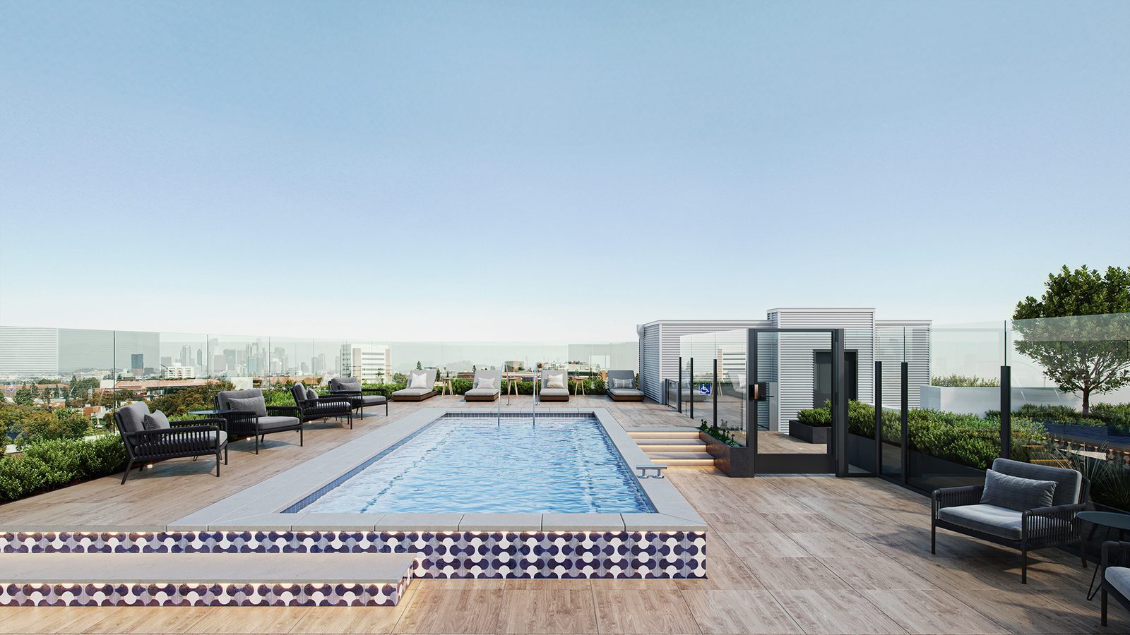 The 11,000-square-foot rooftop deck at Tessera, overlooking Los Angeles.