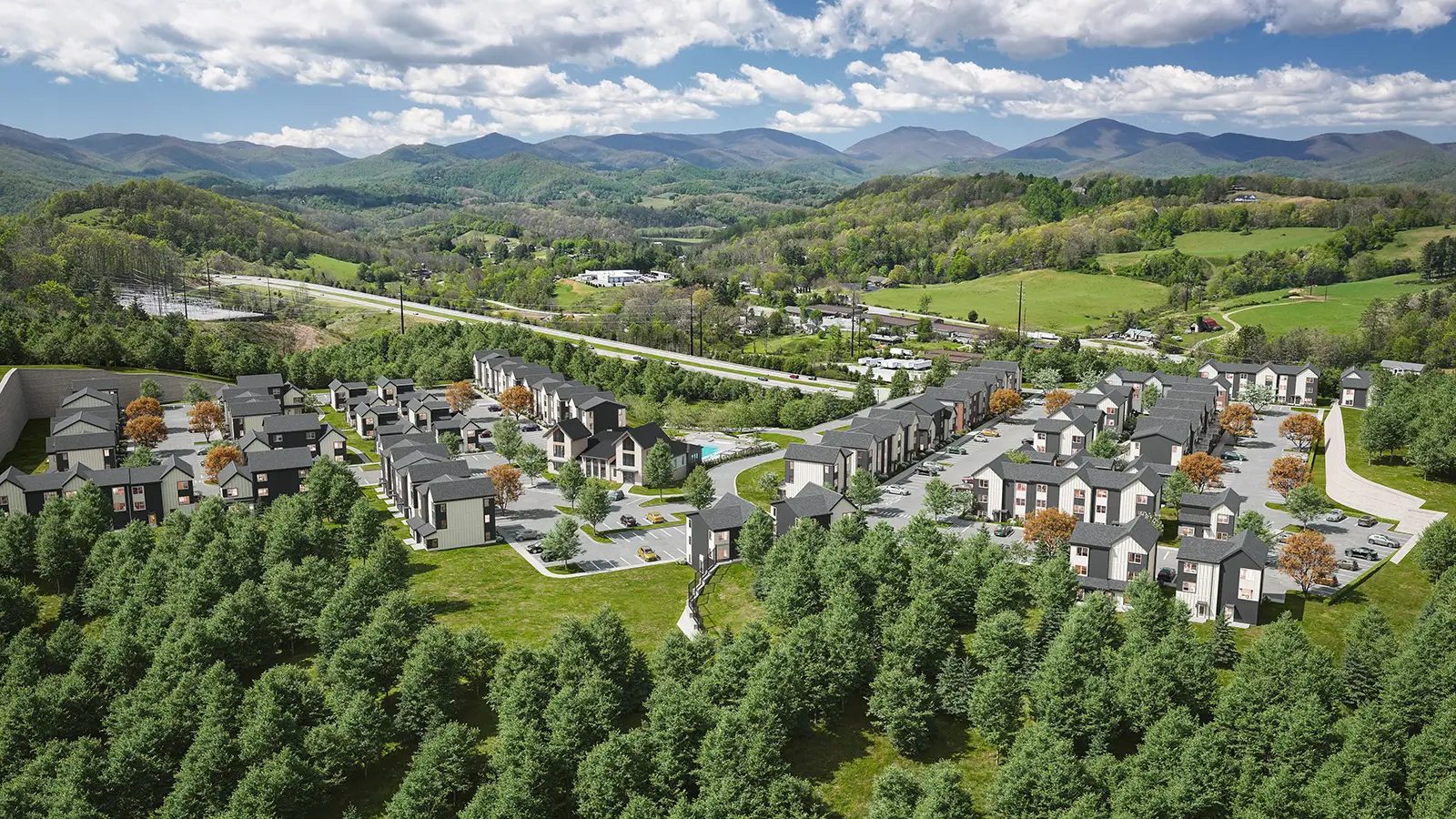 Rendering of The Retreat at Boone, a 148-cottage community near Appalachian State University.